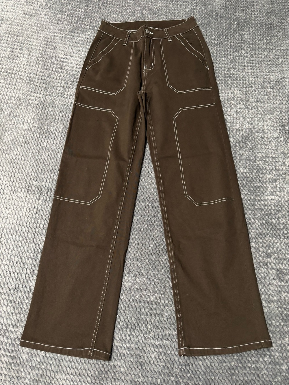 Dokotoo Women's Casual Mid Waist Cargo Brown Contrast-Stitch Pants Size 4